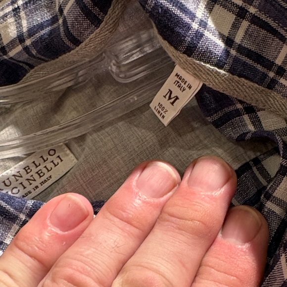 Brunello Cucinelli Navy Linen Checkered Shirt - Picture 3 of 5
